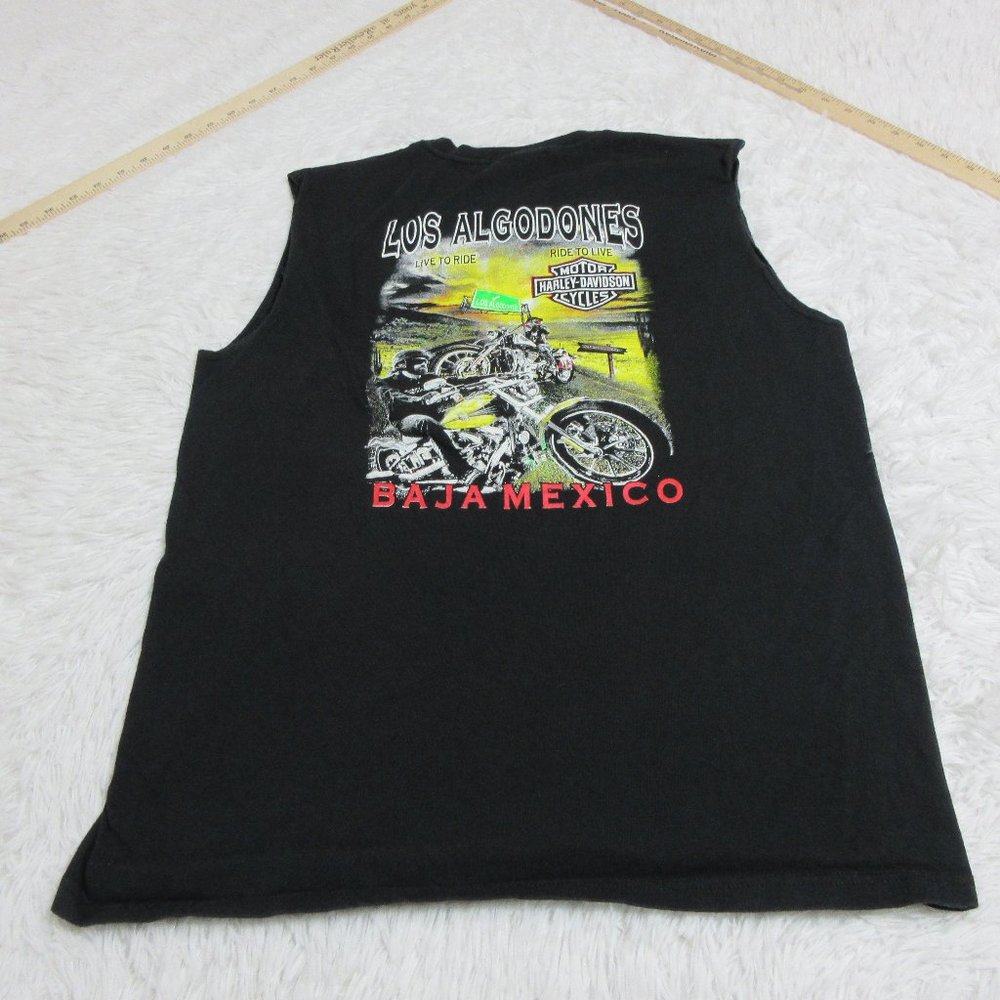 Harley Davidson Tank Top T Shirt Large Black Los Algodones Baja Mexico Mens